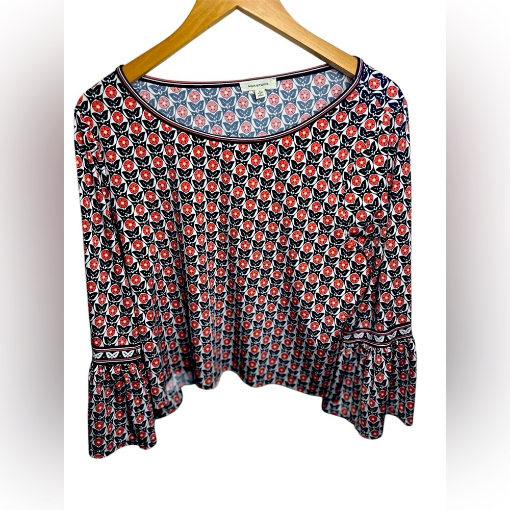 Max Studio Floral Bell Sleeve Blouse - Size Large